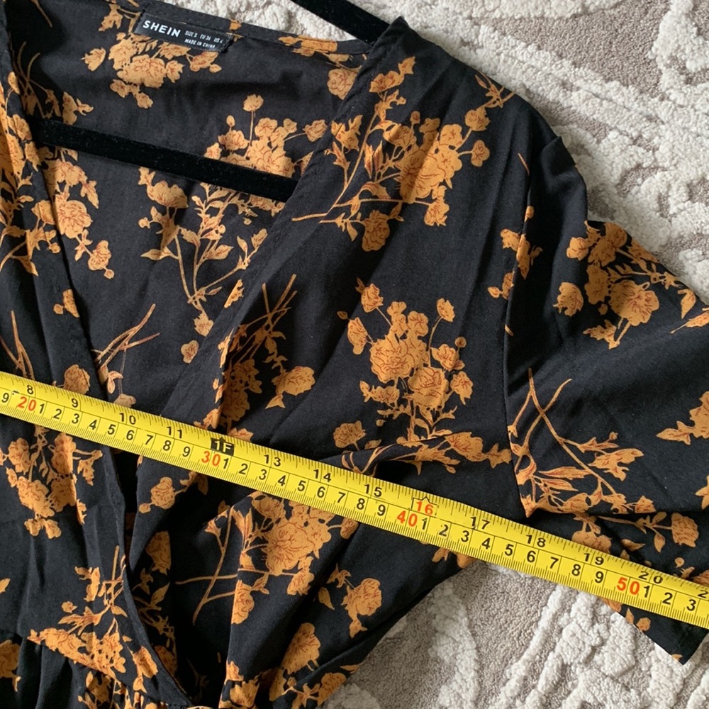 Shein wrap maxi floral dress black tan fall bump friendly maternity - Picture 11 of 13
